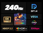 8K DisplayPort 1.4 Cable 32.4Gbps for Gaming Monitors and PCs