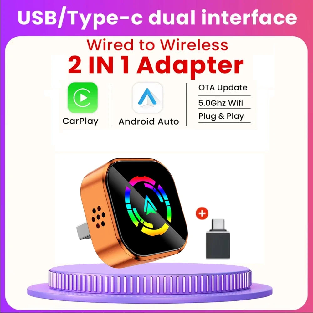 2 In 1 Wireless CarPlay and Android Auto Adapter Bluetooth 5.0 Dongle