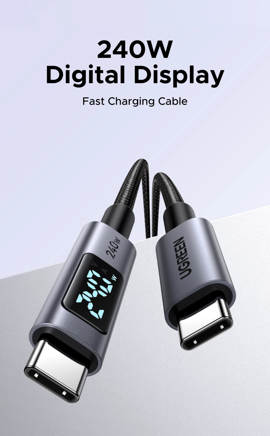 240W USB-C Fast Charging Cable with LED Real-Time Power Display - 7