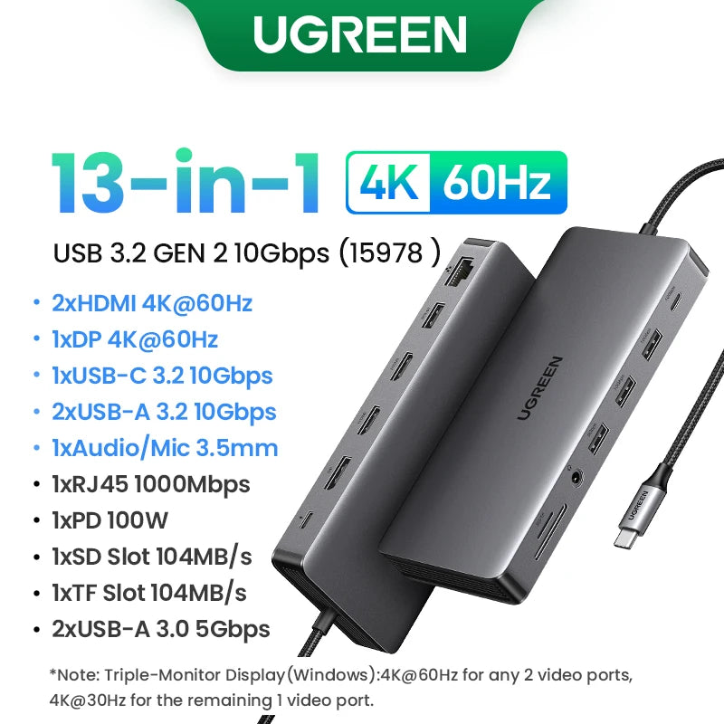 10-in-1 Dual HDMI USB-C Docking Station with 100W PD and 8K Support