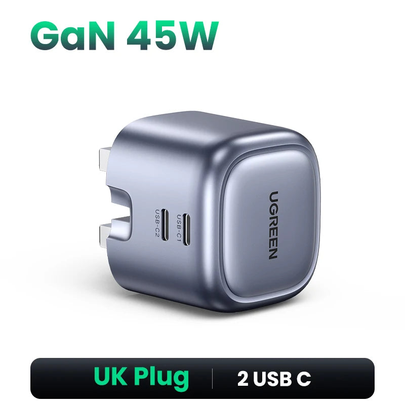 45W Dual USB-C GaN Fast Wall Charger for Smartphones and Tablets