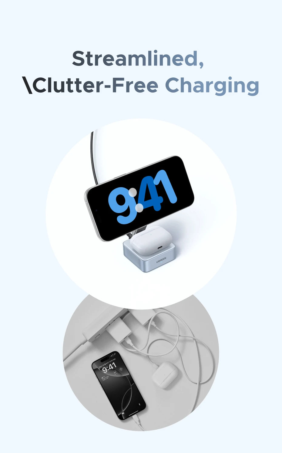 Qi2 2-in-1 Magnetic Wireless Charging Stand for Phones and Earbuds