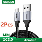 Fast Charging Braided Micro USB Data Cable 1.5m