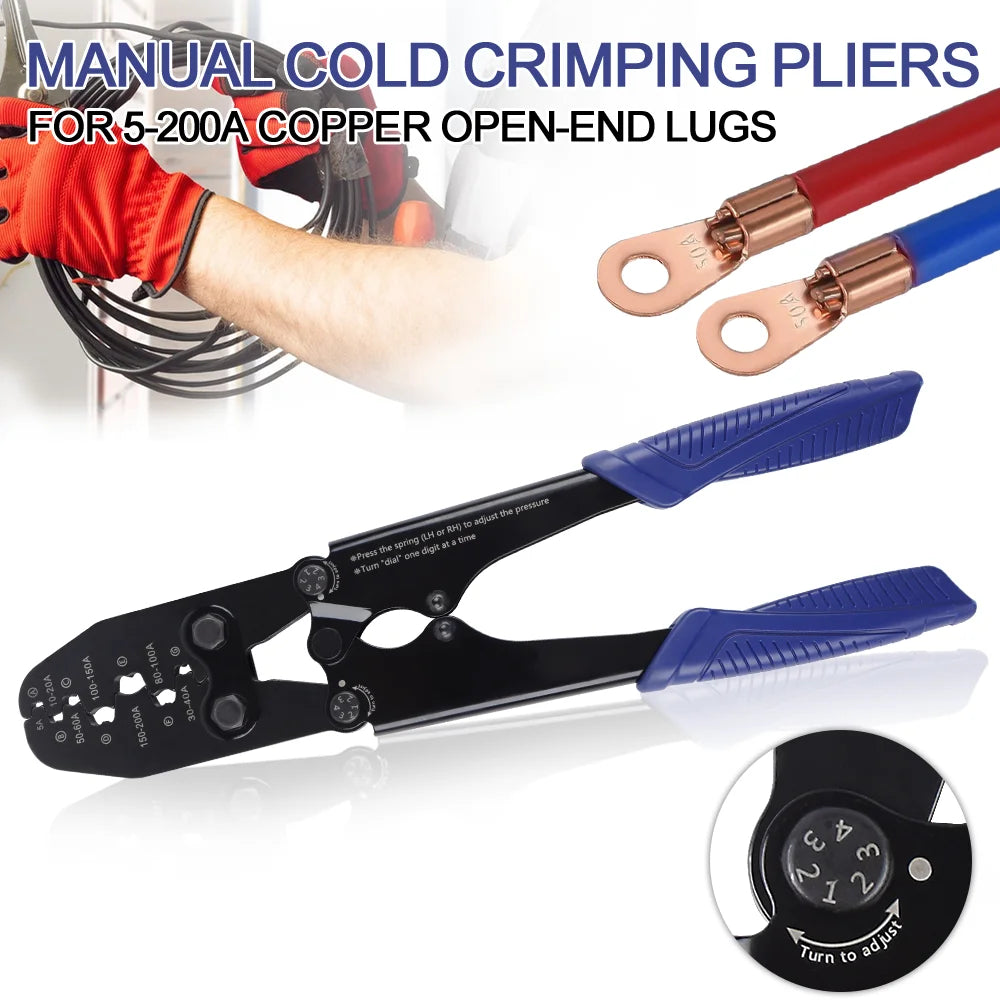 Manual Cold Crimping Pliers for 5A-200A Copper Lugs