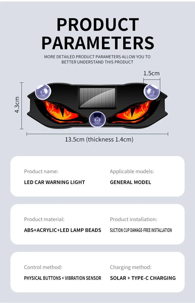 Solar Powered Demon Eye LED Car Warning Light