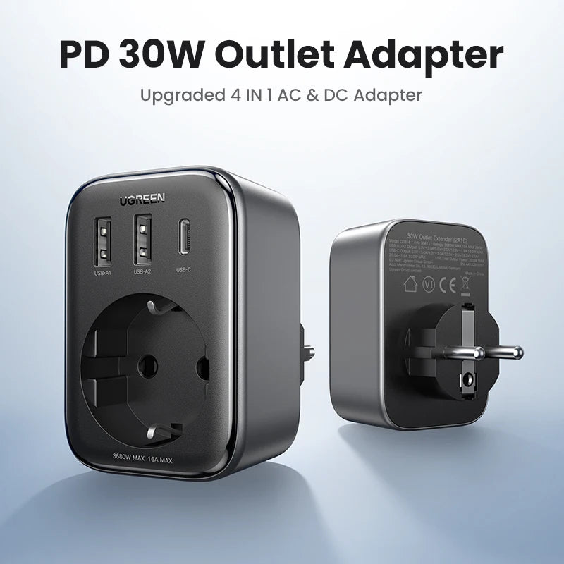 30W GaN Fast Charger with Built-in AC Wall Socket