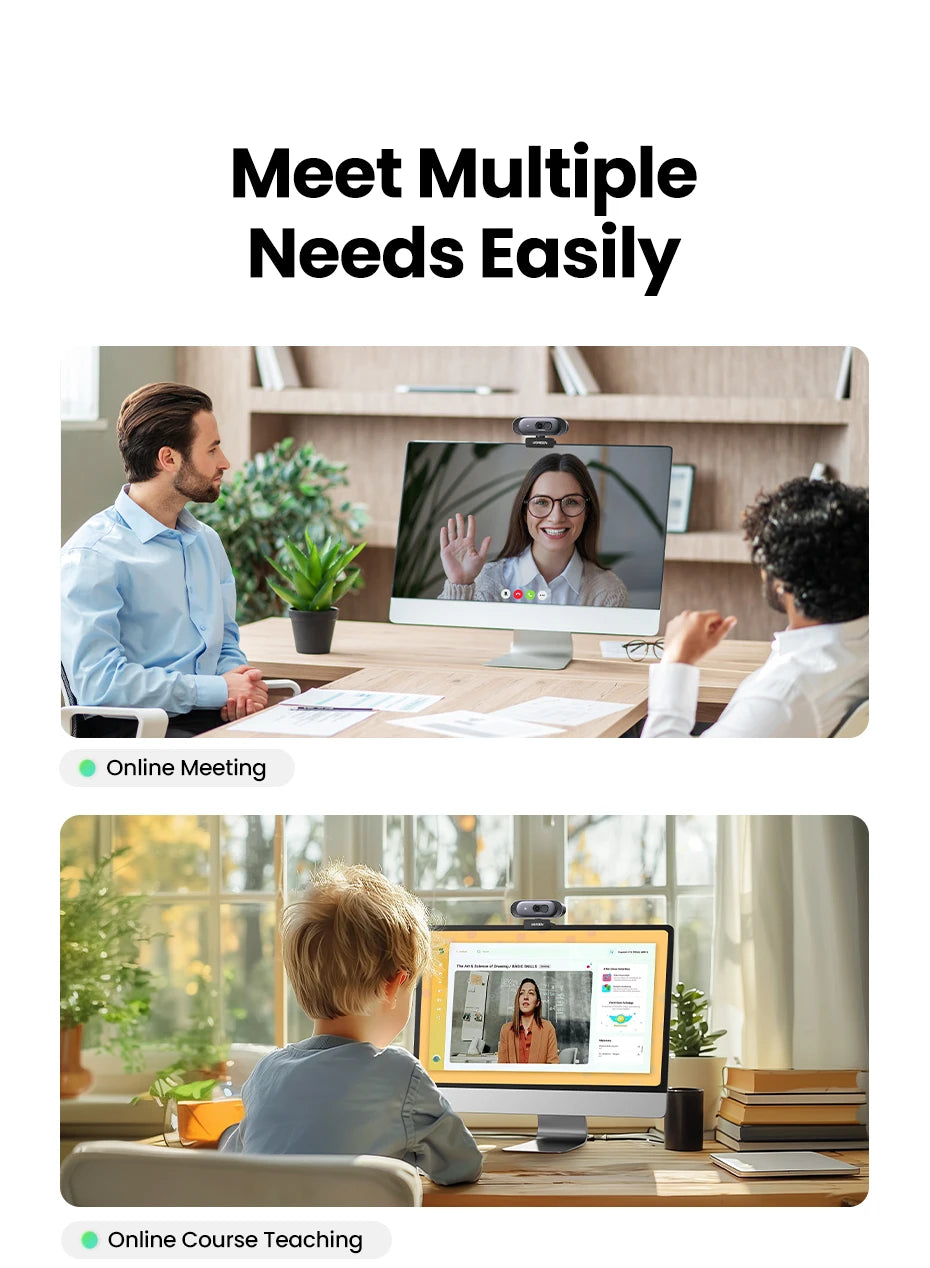 2K Ultra HD USB Webcam with Dual Microphones for Video Calls