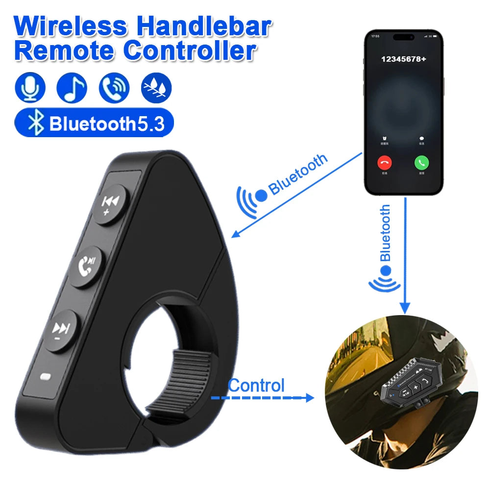 Wireless Bluetooth 5.3 Motorcycle Handlebar Media Remote Controller