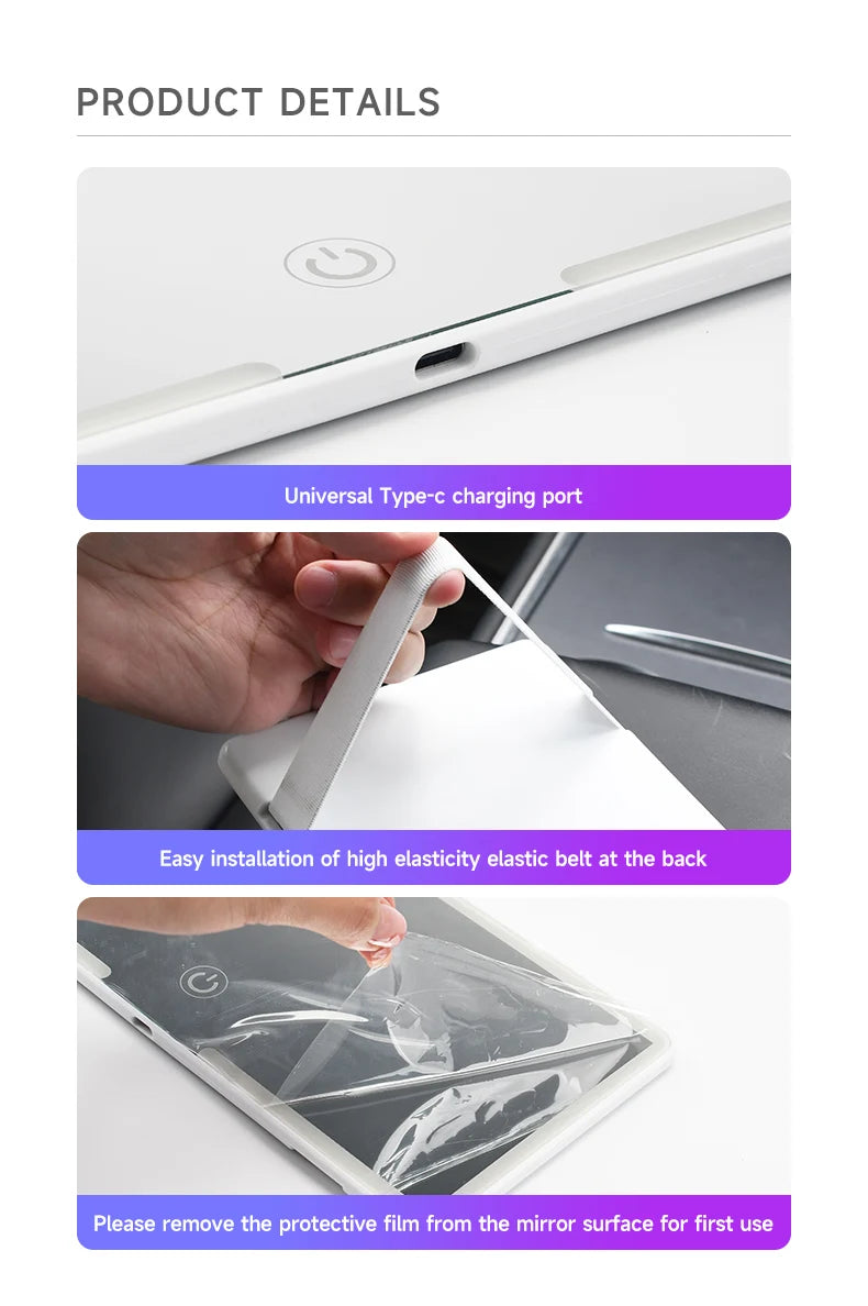 Rechargeable LED Car Sun Visor Makeup Mirror - 13