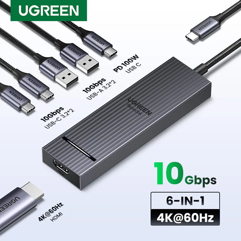 6-in-1 USB-C Docking Station with 4K 60Hz HDMI and 10Gbps Data Transfer