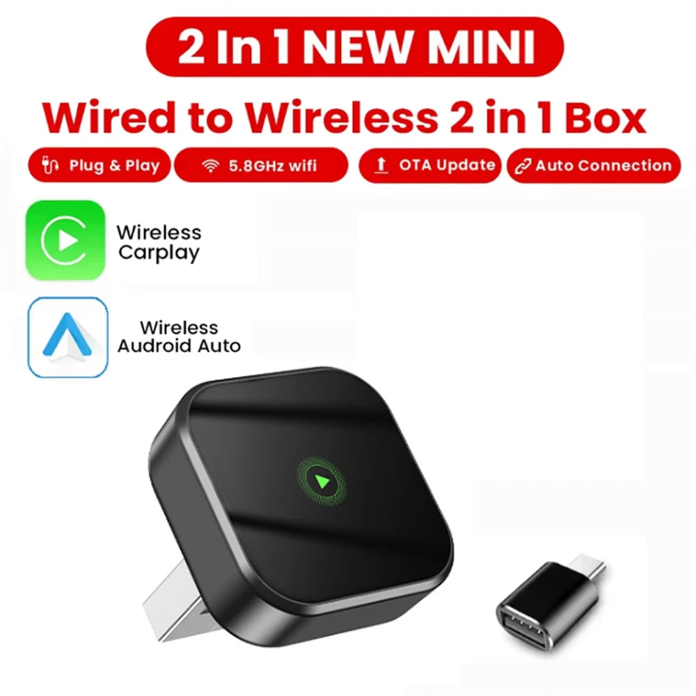 2 in 1 Wireless CarPlay and Android Auto Adapter 5.8Ghz Bluetooth 5.0