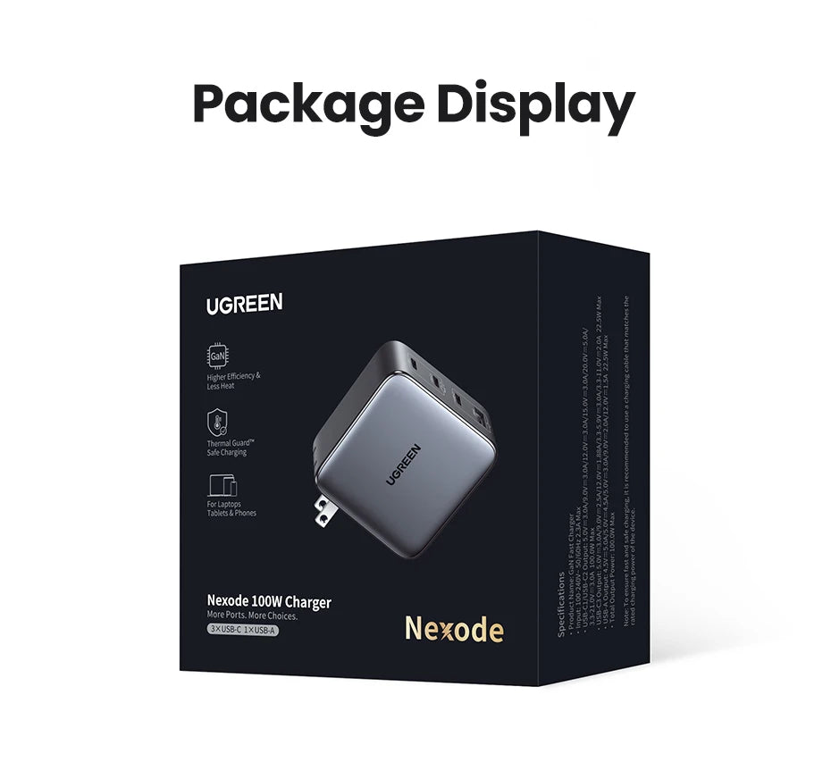100W GaN USB-C Fast Wall Charger for Laptops and Smartphones