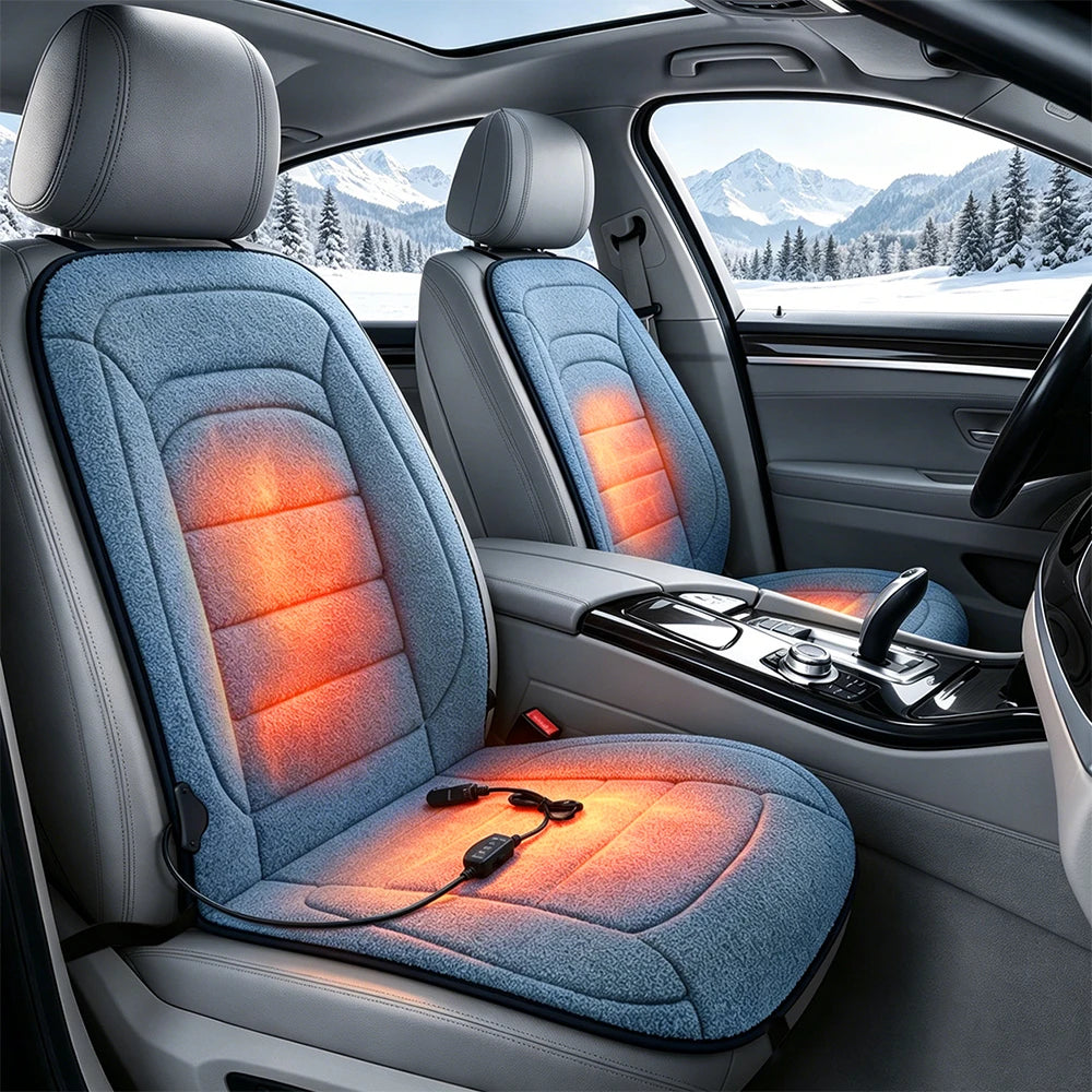 Heated Faux Lambswool Car Seat Cushion for Winter Driving