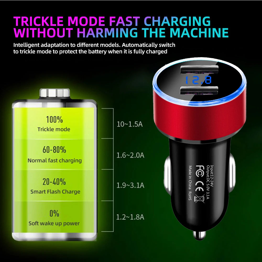 3.1A Dual USB Car Charger with LED Digital Voltage Display 12V 24V