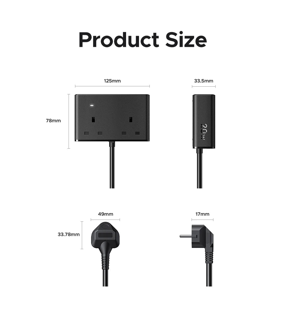 6-in-1 UK Plug Power Strip with 20W USB-C Fast Charging