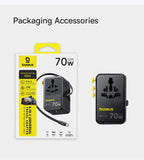 70W GaN Universal Travel Power Adapter with Retractable Cable