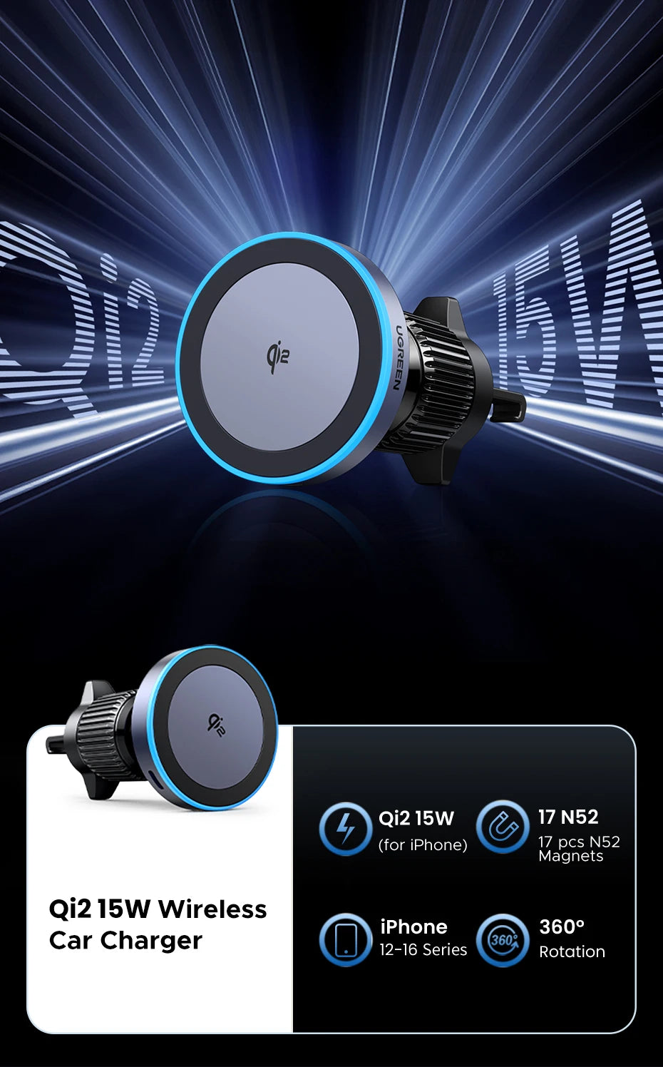 Magnetic Wireless Car Charger for iPhone