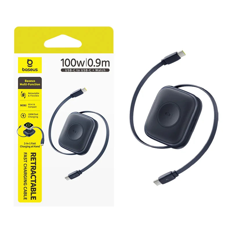 100W Retractable Fast Charging Cable with Watch Wireless Charger