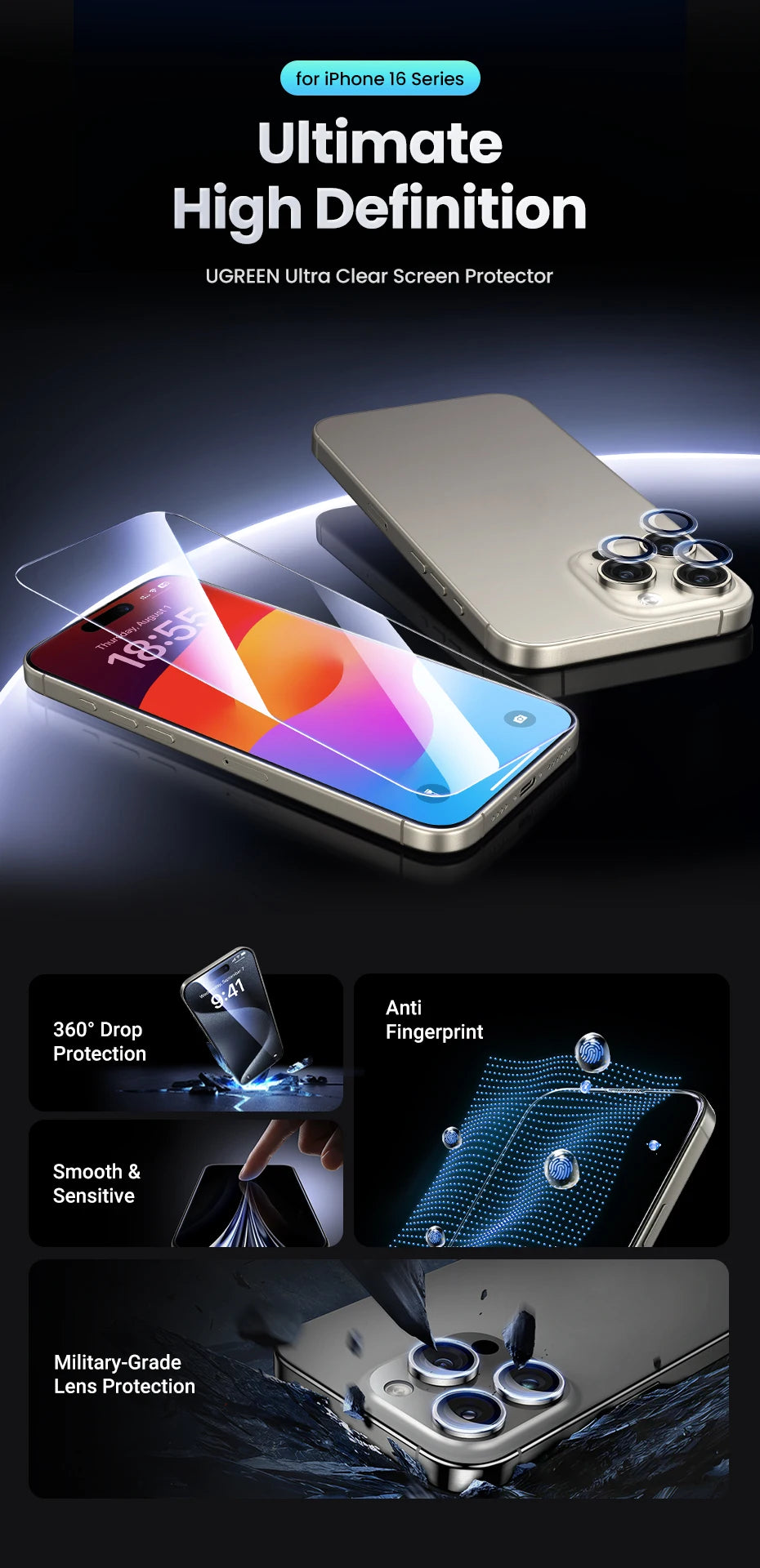 Tempered Glass Screen Protector for iPhone 16 Series