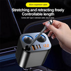 6-in-1 Retractable Fast Car Charger Adapter with Dual Lighter Ports