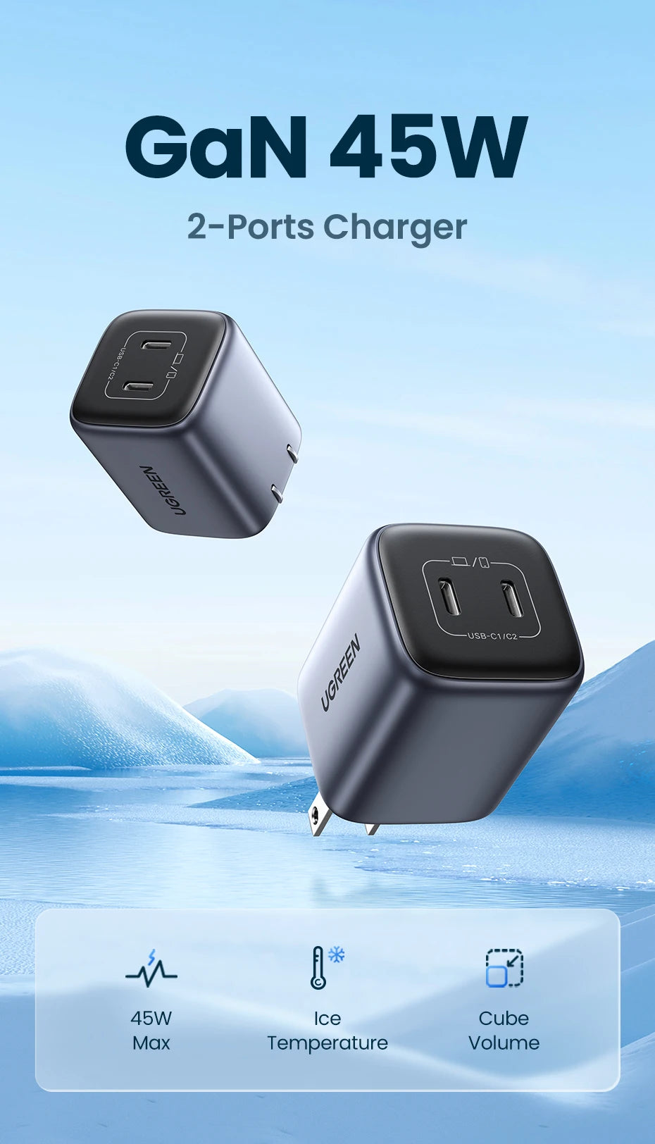 45W Dual USB-C GaN Fast Wall Charger for Smartphones and Tablets - 7