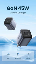 45W Dual USB-C GaN Fast Wall Charger for Smartphones and Tablets