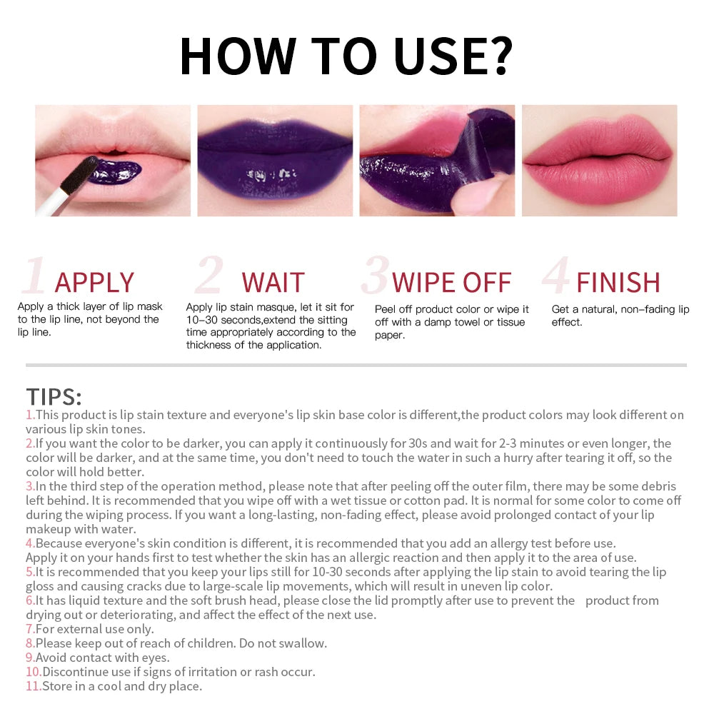 Waterproof Peel-Off Long-Lasting Lip Stain Tint