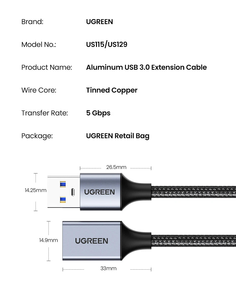 USB 3.0 Male to Female Extension Cable 5Gbps