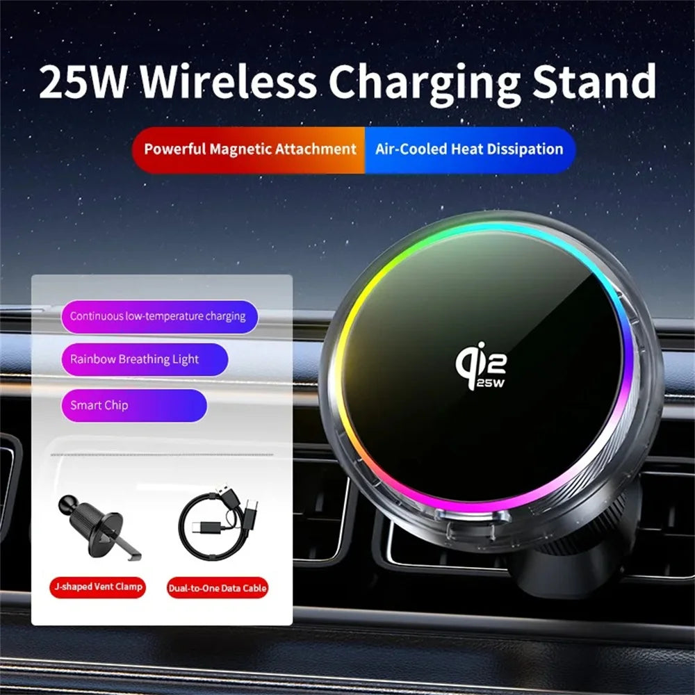 25W Magnetic Fast Wireless Car Charger with Cooling Fan