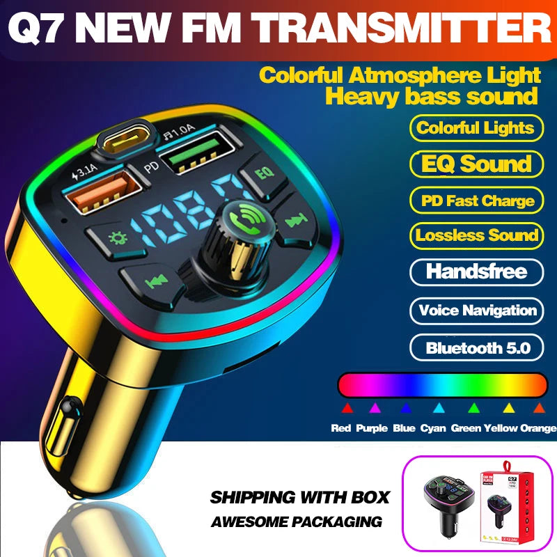 Bluetooth 5.0 FM Transmitter Car Charger PD 18W USB Dual Port Adapter