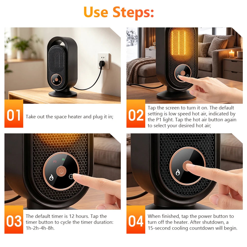 Portable PTC Ceramic Space Heater with Touch Control and Timer