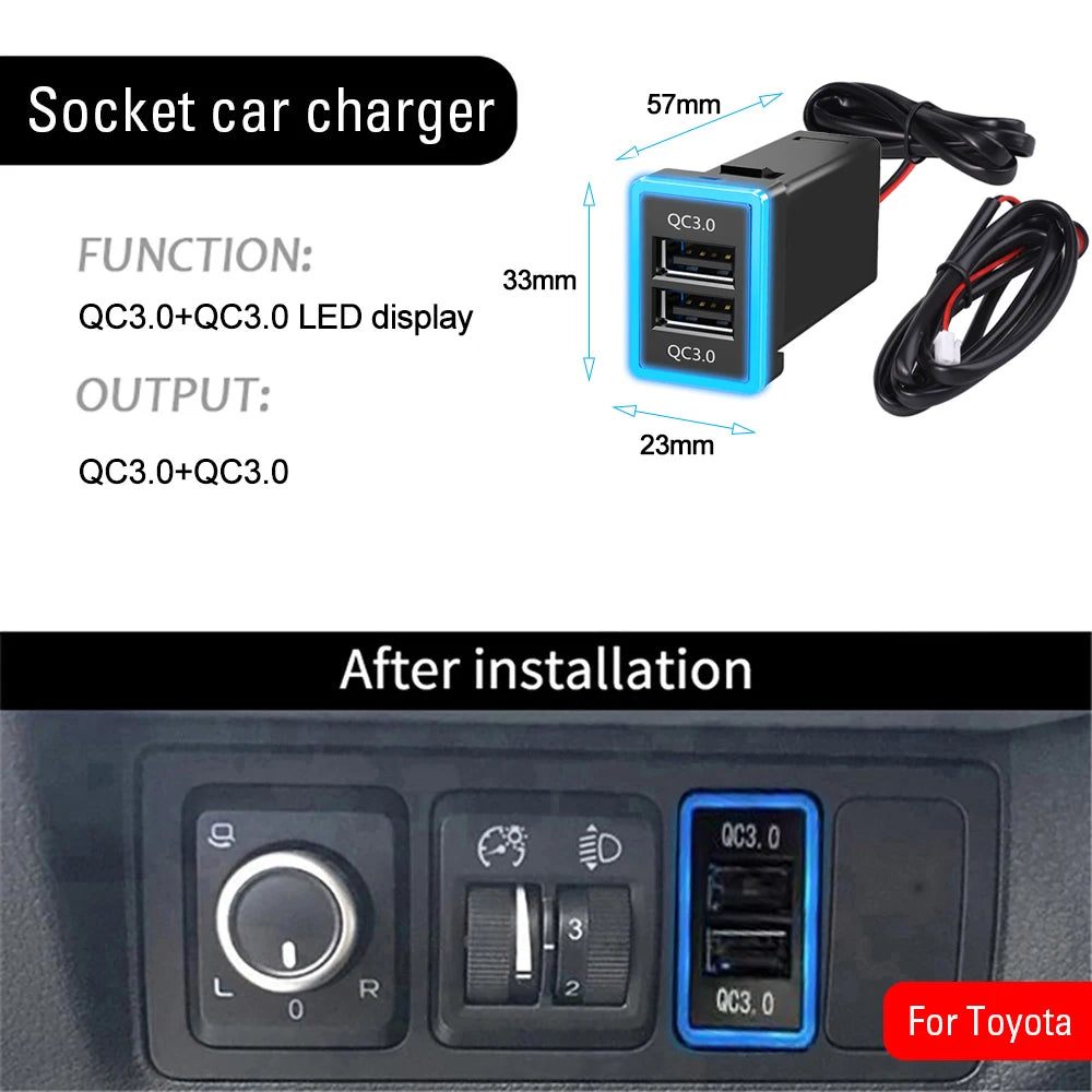 Dual USB PD QC3.0 Fast Car Charger for Toyota 33x23mm