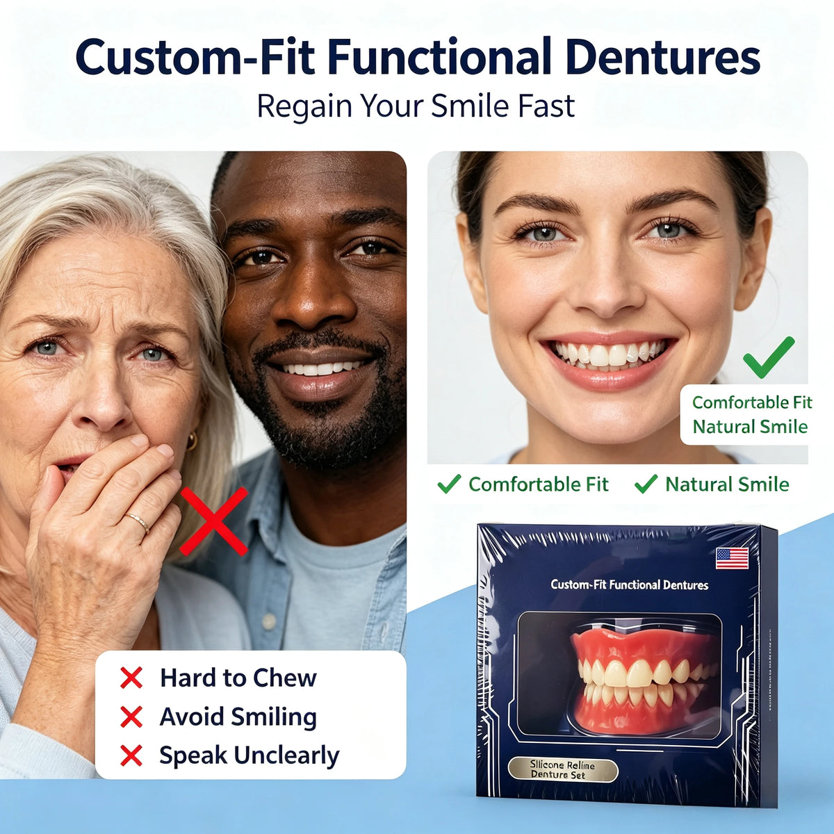 Full-Mouth Silicone Denture Set for Natural Smile