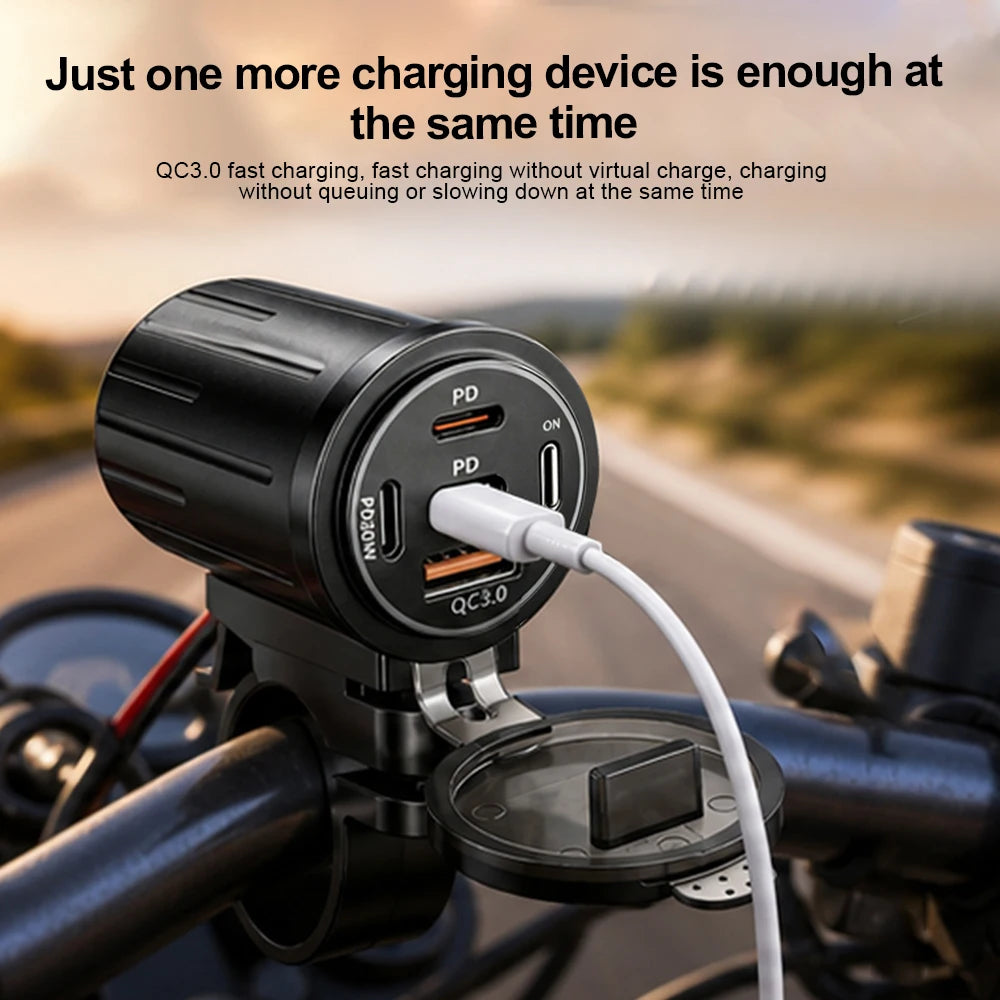 83W Motorcycle Handlebar USB Fast Charger with Voltmeter