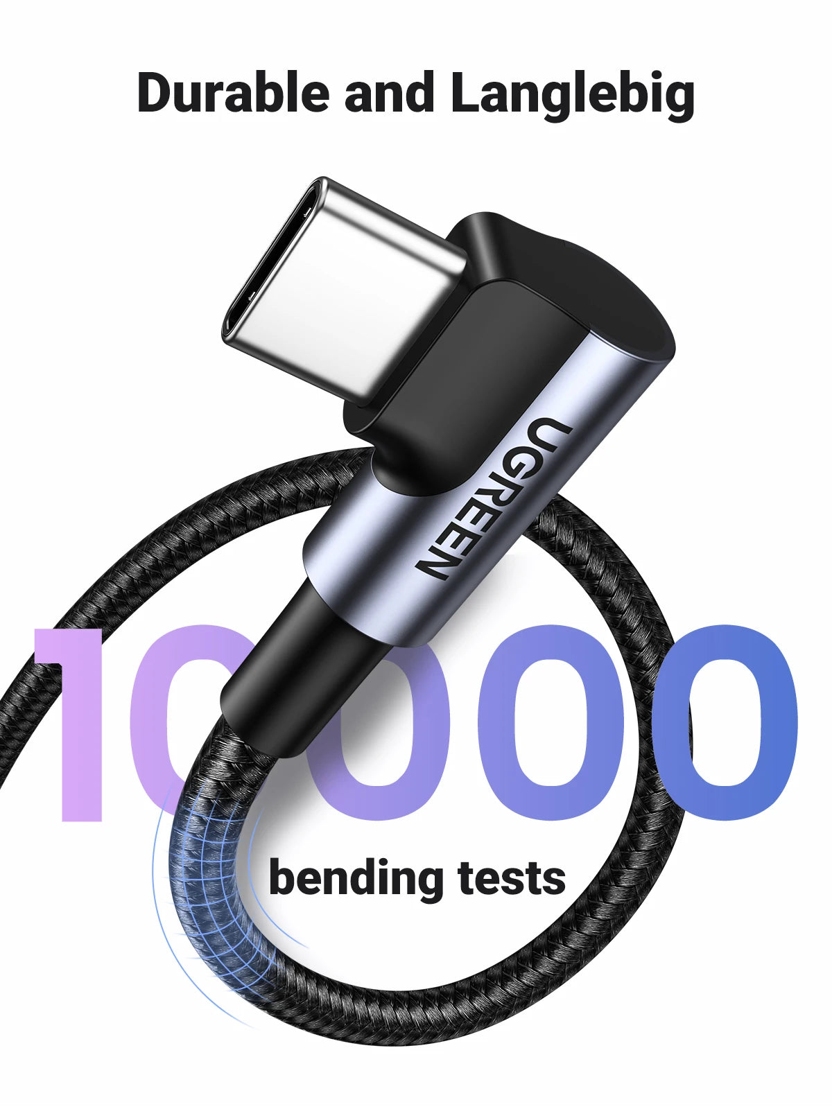 90-Degree USB-C Fast Charging and Data Sync Cable
