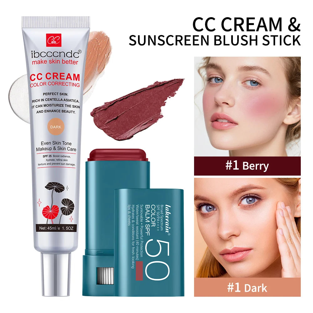 Color Correcting CC Cream and Sunscreen Blush Stick Duo Set - 34