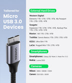 USB 3.0 to Micro B Data Cable for Hard Drives