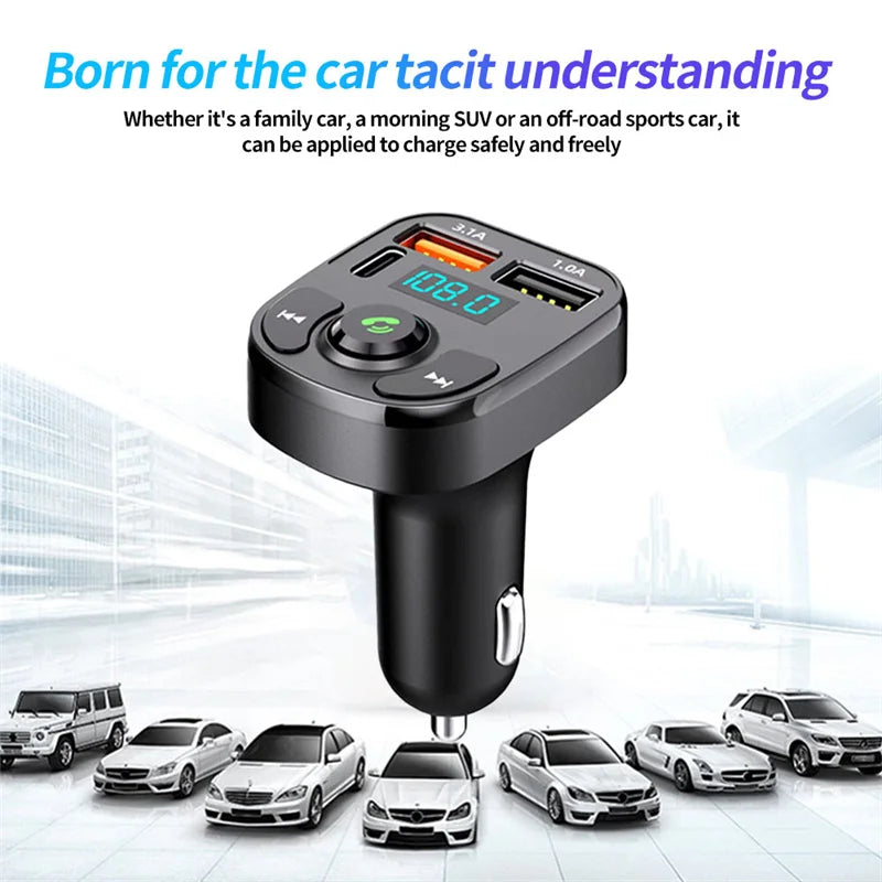 Bluetooth 5.0 FM Transmitter Car Radio Kit with Type C and Dual USB