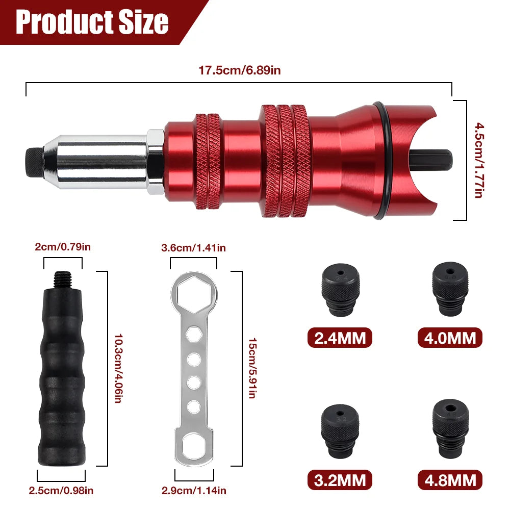 Electric Drill Rivet Gun Attachment for 2.4mm-4.8mm Rivets