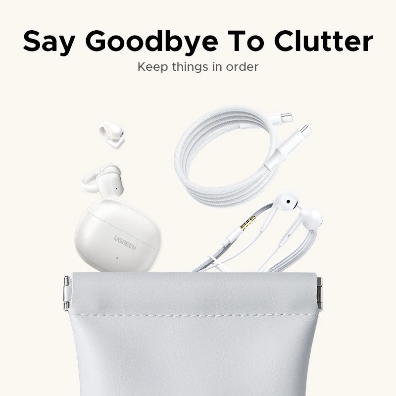 Magnetic Leather Earphone and Earbud Storage Pouch