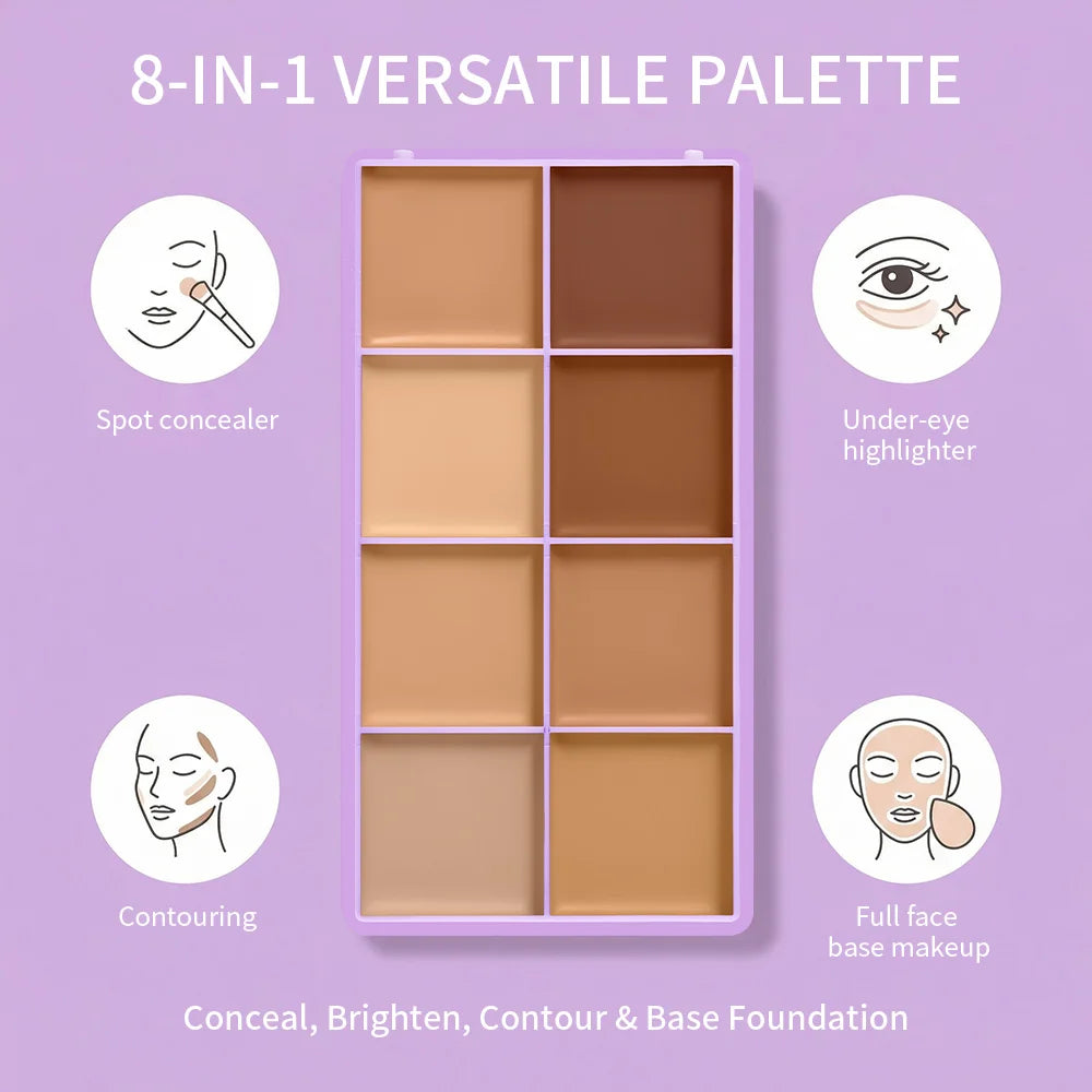 8-Shade Cream Concealer Palette for Full Coverage and Contouring