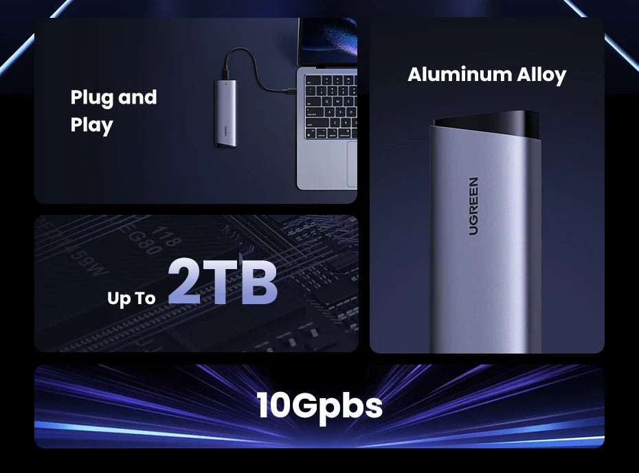 Dual Protocol M.2 NVMe and SATA SSD Enclosure 10Gbps USB-C Adapter
