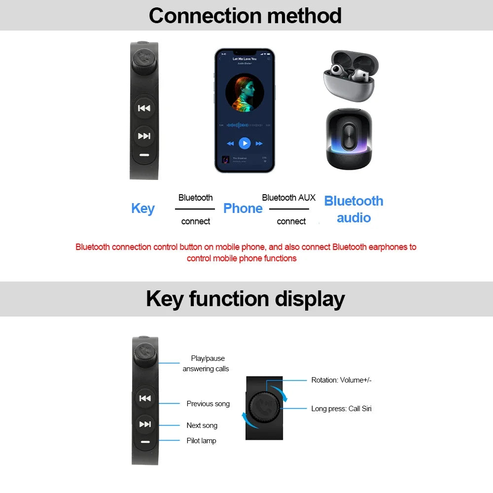 Bluetooth 5.3 Motorcycle Handlebar Remote Control for Phone and Headset