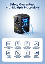 6-in-1 Universal Travel Adapter with 45W Fast Charging and Cable