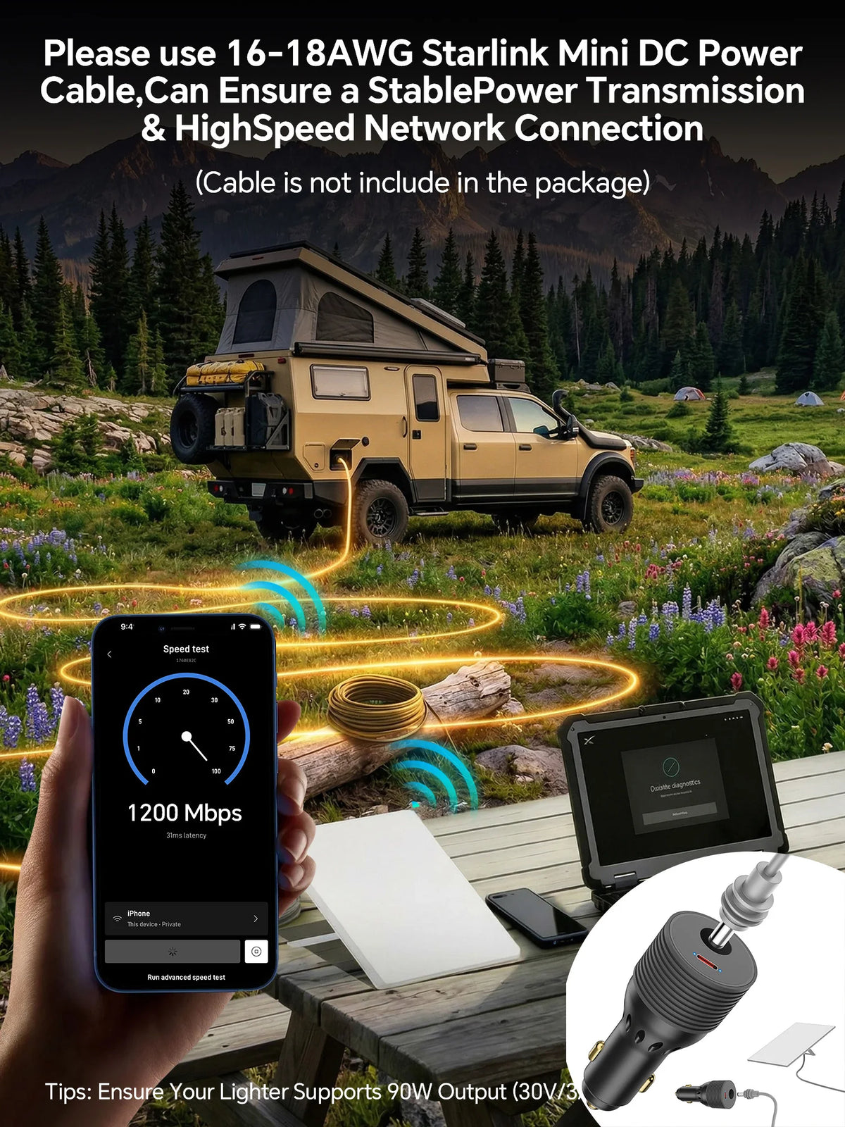 90W Car Power Adapter for Starlink Mini