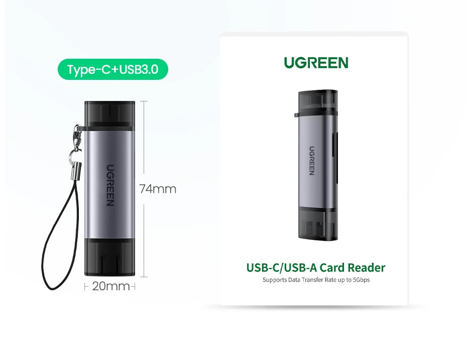 USB 3.0 and USB-C Dual Slot SD and TF Memory Card Reader