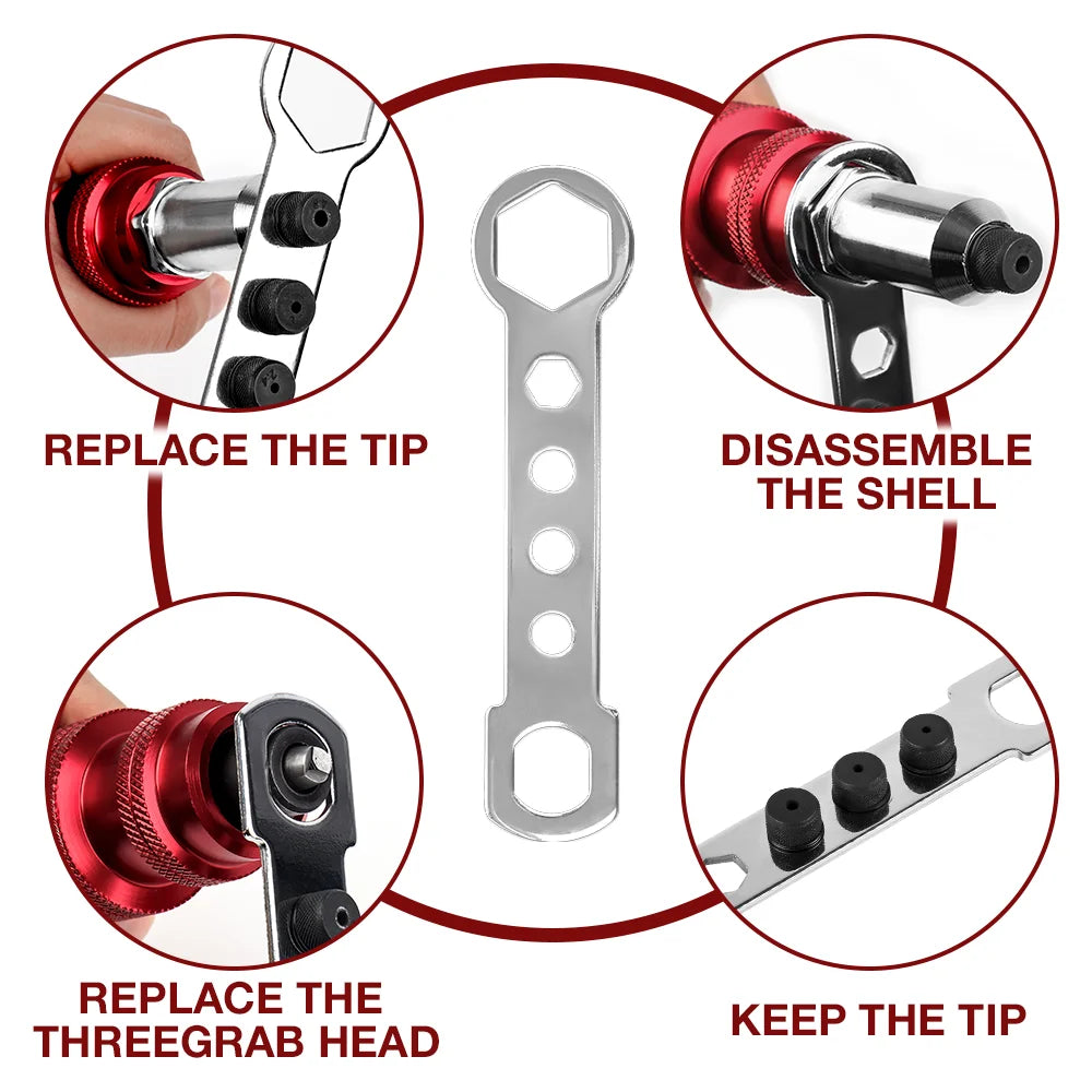 Electric Drill Rivet Gun Attachment for 2.4mm-4.8mm Rivets - 10
