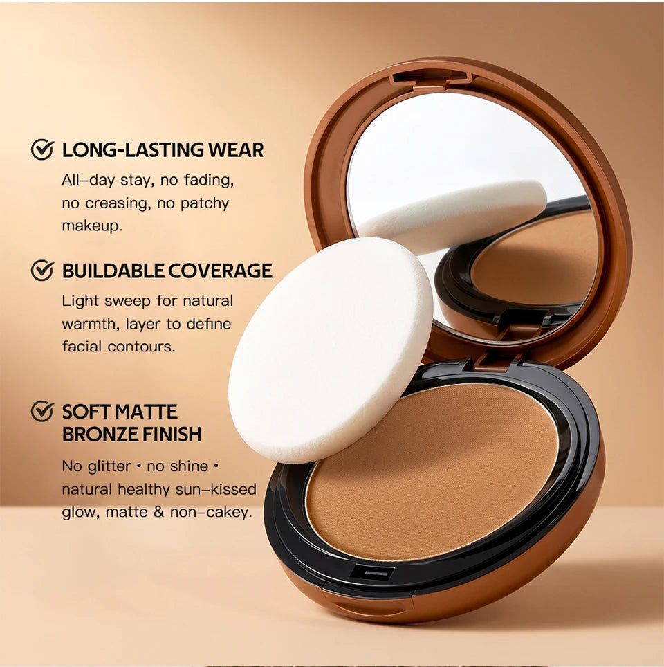 Matte Bronzer Compact Powder for Natural Sun-Kissed Glow