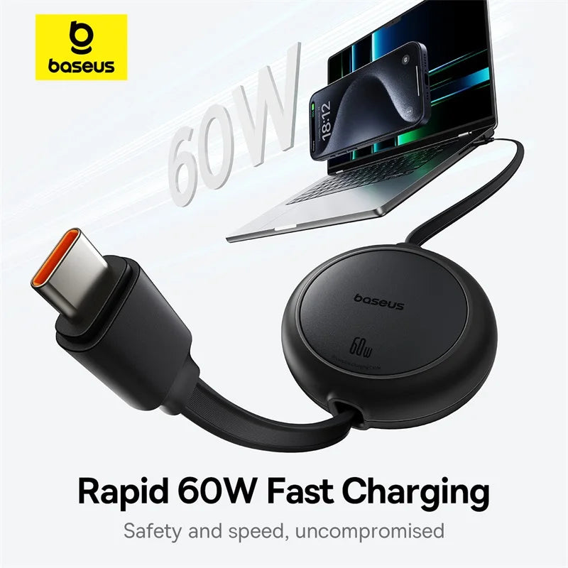 60W Retractable USB-C Fast Charging Cable