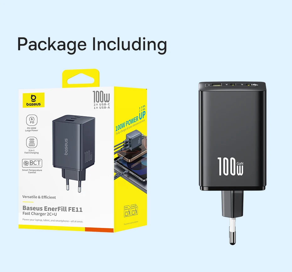 100W GaN Fast Charger with 3-Port USB-C and USB-A
